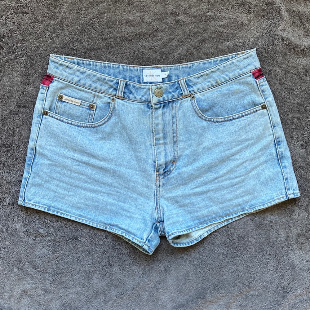 Vintage 90s Calvin Klein Jeans Denim shorts with pink embellishment Size 6-7